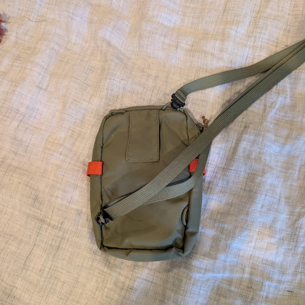 Fjallraven Olive Green Crossbody Bag with Red Accents